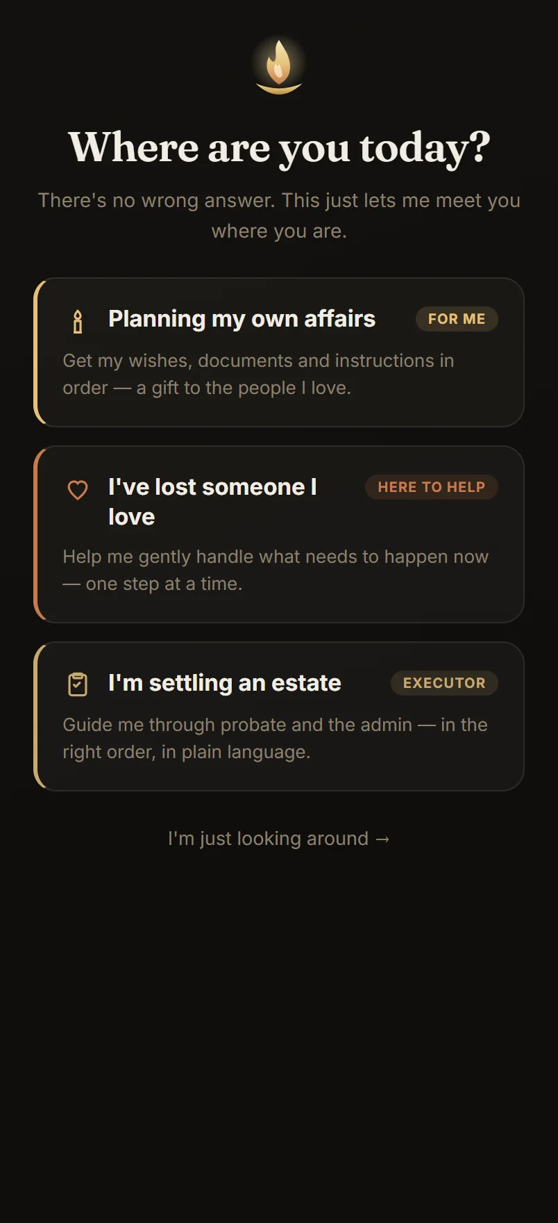 Onboarding — choosing your journey