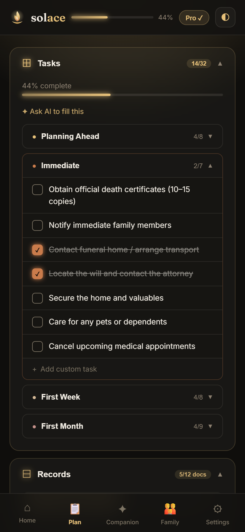 Plan tab