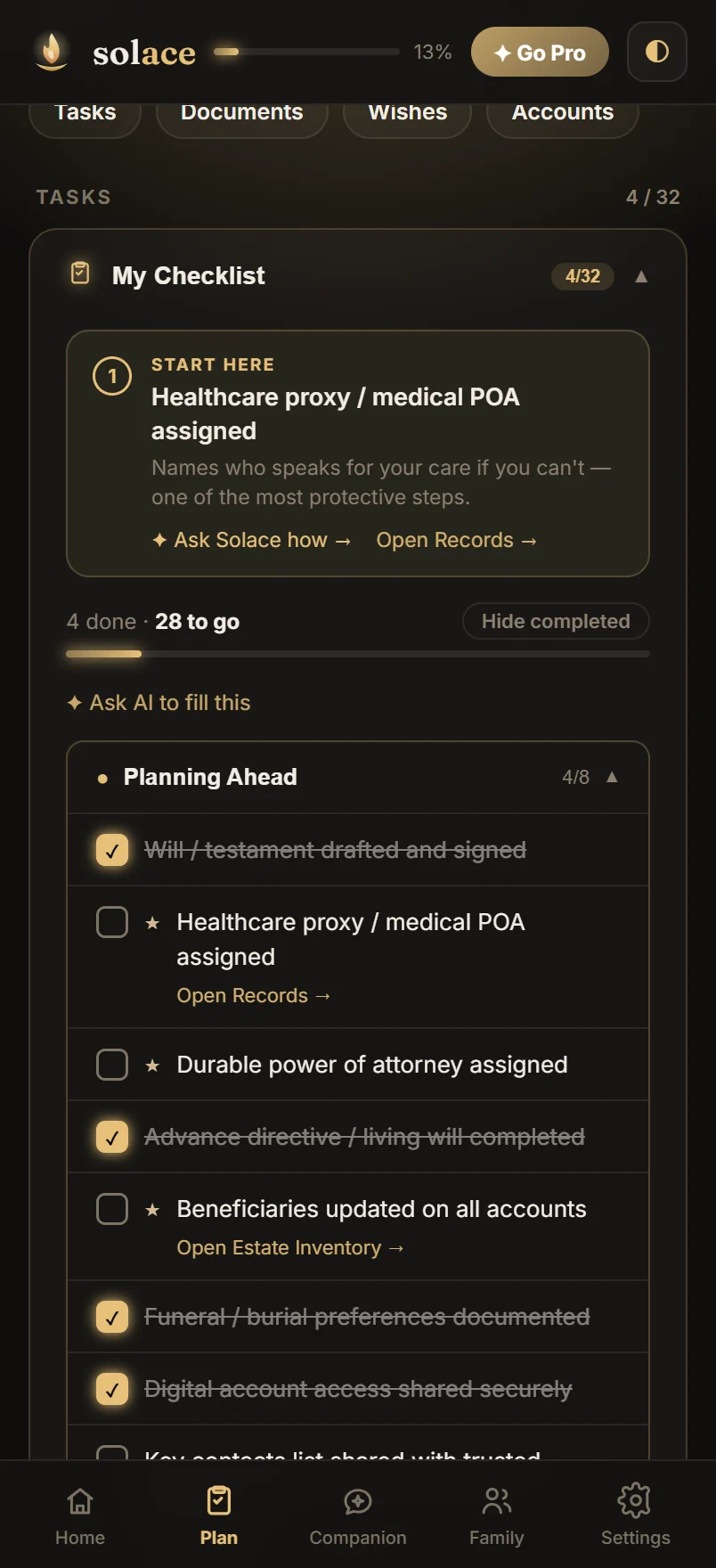 Plan tab