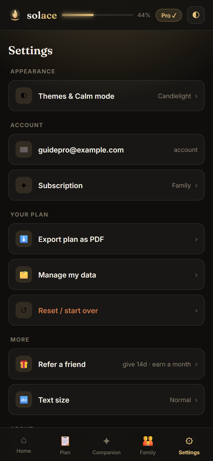 Settings tab