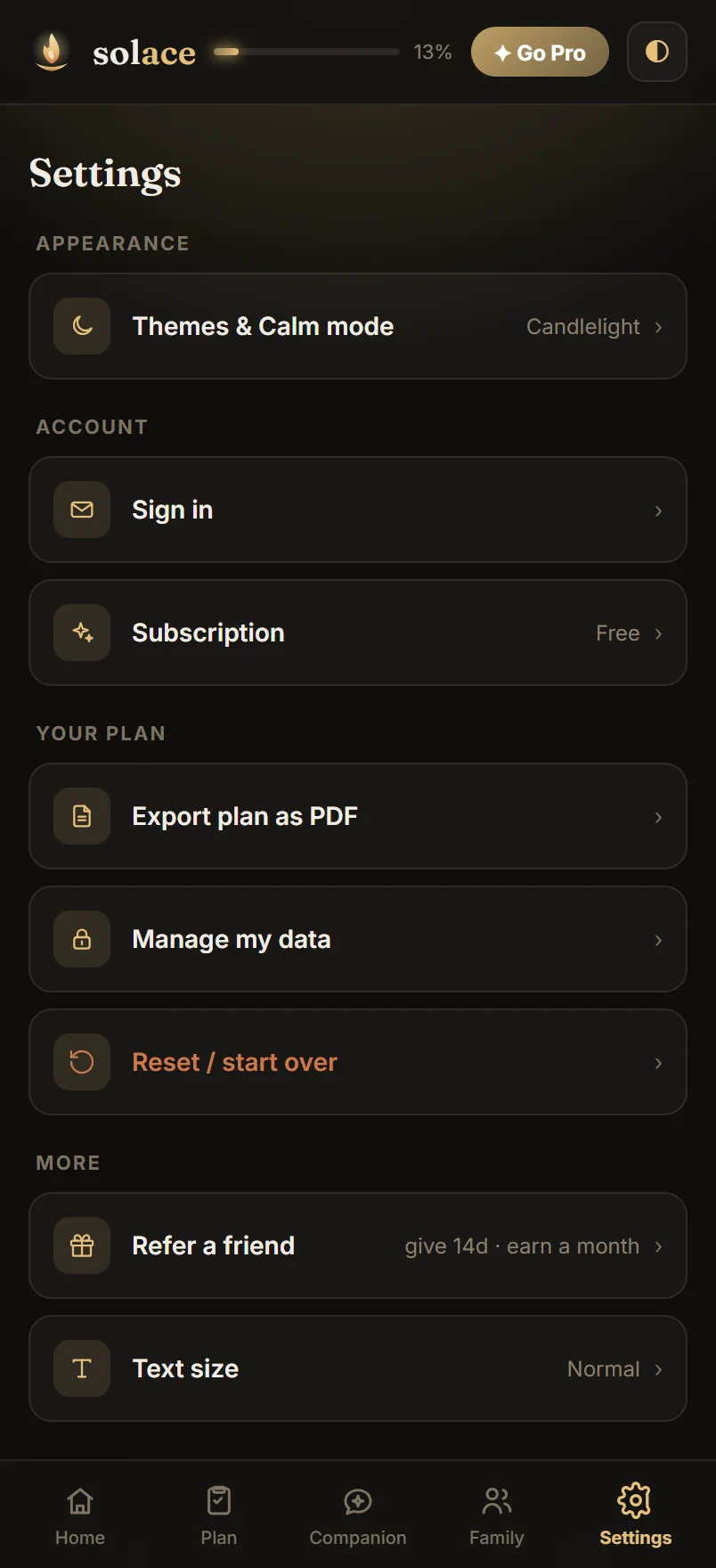 Settings tab